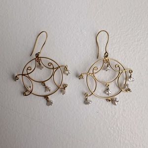 Gold Chandelier Earrings with Pearl Tassels
